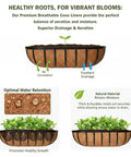 Big Time 24 Inch Window Box Railing Planter With Rock Solid Metal Build And Real Coco Coir Liner Made For Outdoor Deck Balcony Porch Fence And Patio Looks Black 2 Pack with breathable coco liner and drainage tips.