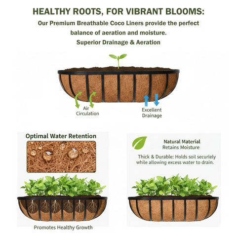 Big Time 24 Inch Window Box Railing Planter With Rock Solid Metal Build And Real Coco Coir Liner Made For Outdoor Deck Balcony Porch Fence And Patio Looks Black 2 Pack with breathable coco liner and drainage tips.