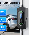 Top Tier Level Two EV Charger With NACS Connector And NEMA 14-50 Plug For Tesla And All Electric Vehicles 40 Amp 9.6 kW wall mount with cable.