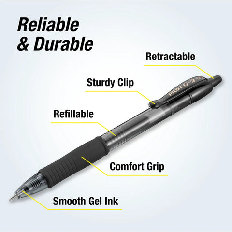 No Mess Smooth Writing Gel Pens Fine Point 0.7mm Black Ink 12 Pack Long Lasting Office Supplies For Note Taking displayed with features labeled.