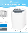 Heavy Duty Portable Washing Machine With 5.5 Pound Capacity And Quick 110V Spin Cycle Super Easy Space Saving Laundry Lifesaver For Tiny Apartments Dorms RV And Road Trips Grey beside a laundry basket.