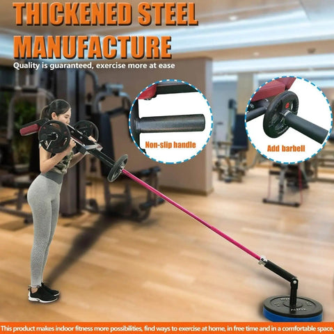 Woman using Squat Bar With Shoulder Pads For Strength Training And Arm Weight, Heavy Duty T Bar Handle Attachments in gym