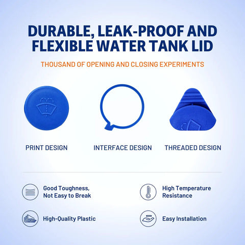 Two Pack Pro Grade Washer Fluid Cap for Ford Focus and Transit Connect showing print, interface, and threaded design.
