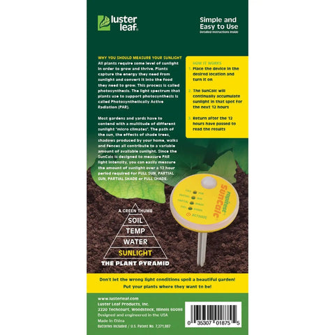 Packaging of Electronic 4 Way Plant Care Meter With Soil pH Moisture Fertility NPK And Light PAR Meter for gardens and houseplants.