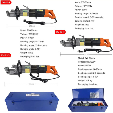 Heavy Duty Electric Hydraulic Tube Bender For Rebar And Steel Pipe 25Mm Max Capacity shown with specifications and dimensions.