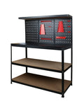 47 Inch Workbench With Pegboard And Double Storage Platform, Multipurpose Tool Organizer For Garage Workshop And Home Projects