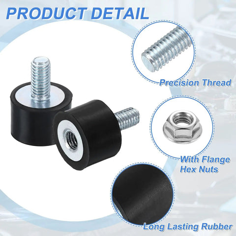 M5 Rubber Mounts 8Pcs 15x10mm Anti Vibration Isolators With Lock Nuts close-up showing precision thread and long-lasting rubber