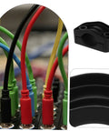Knockout Quality High Voltage Cable Clamp Grips Wiring Harness Rock Solid For Distribution Box Wire Clutter Control And Dead Simple Electrical Routing Saves Real Time Effort In Black, featuring colorful wires and a black plastic clamp.