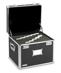 Portable Locking File Box With Dual Combination Lock for Legal and Letter Size Docs, open with hanging folders visible.