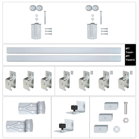 Eight Foot Heavy Duty Galvanized Steel Exterior Sliding Barn Door Hardware Kit For Outdoor Use, 450 Pound Capacity parts