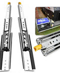 Heavy Duty Drawer Slides With Lock And Full Extension Eighty Inch Three Section Ball Bearing Tracks shown side view.