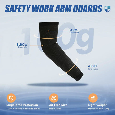 Heavy Duty Cut Resistant Arm Sleeves, anti puncture high risk guard for thin skin, black fit with elbow and wrist coverage.
