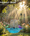 Hanging Bird Bath Fountain With Cascade Flow Solar Powered No Wires Needed Easy Setup For Outdoor Gardens blue water feature with birds.