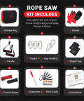 Contents of the 55 Inch High Limb Rope Saw With 360 Rope Chain For Manual Tree Limb Cutting Dual Sided Blades Kit