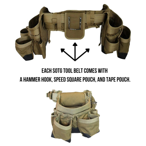 Heavy Duty Built Tough Tactical Tool Belt With Large Pouch Capacity Adjustable Fit And Lumbar Support in Coyote Tan