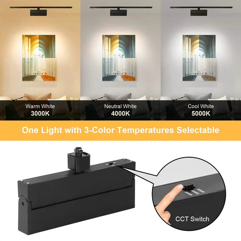 Dope 3 Color Dimmable LED Track Lighting Heads H Type Bright Track Light Fixtures, CCT switch close-up, black, 12W