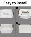 Collapsible Closet Storage Baskets With Metal Frame For Upright Shelves, Large Linen Look Organizer Bins Assembly Steps