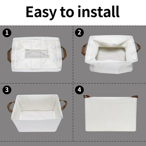 Collapsible Closet Storage Baskets With Metal Frame For Upright Shelves, Large Linen Look Organizer Bins Assembly Steps