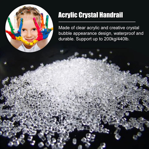 Acrylic crystal granules for a Slick Clear Acrylic Stair Handrail With Glossy Gold Brackets For Modern Homes And No Sweat Non Slip Grab Bar Kit.