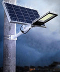 Heavy Duty Outdoor Solar Wall Light With Dusk To Dawn Sensor And Hella Bright Waterproof Led Security Flood Light mounted on pole