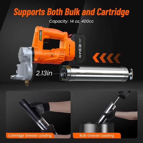 Electric Grease Gun With 10,000 PSI High Pressure, 4.6 Oz Per Minute Flow, Battery Powered With Two 4.0Ah Batteries And Charger, orange color g