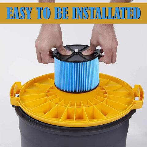 Hands installing Replacement 3 Layer Pleated Vacuum Filter For 3 To 4.5 Gallon Wet Dry Vacuums 2 Pack into vacuum lid