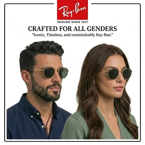 Two models wearing RB3548N Square Round Dope Non-Polarized Sunglasses For Men And Women With G-15 Green Lens, Slick Modern Frame.