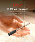 IP67 waterproof probe of WiFi Bluetooth Smart Meat Thermometer With AI Cooking Assistant And App Control displayed under running water