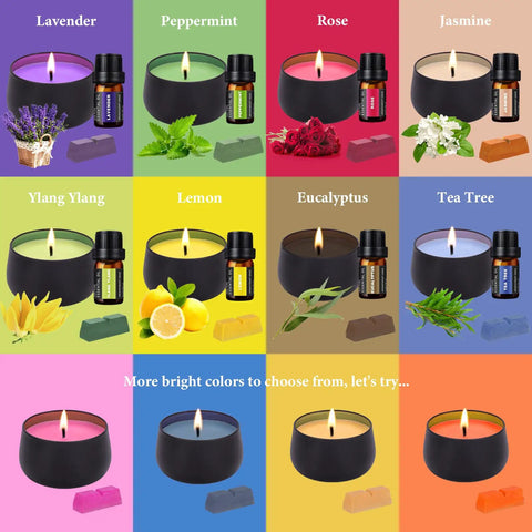 DIY Candle Making Kit For Adults With Hot Plate Complete Soy Wax Starter Set With 8 Scents and Dyes, featuring colorful candles