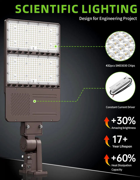 240W LED Parking Lot Light With Photocell, 36000LM Shoebox Flood Light featuring SMD3030 chips and constant current driver