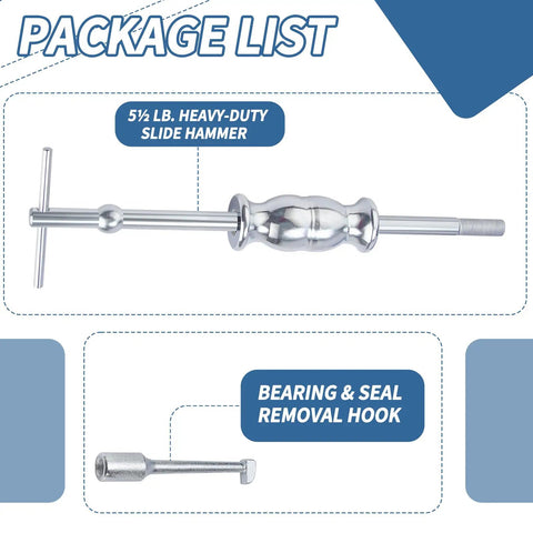 Rear Axle Bearing Puller Tool Set With Slide Hammer Yoke 8 Piece Kit Seal Removal Tool And 3 Adapters rod and hook view
