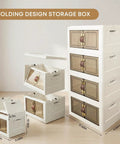 140Qt Stackable Plastic Storage Bins With Lids And Handles, Foldable Closet Organizer With Magnetic Doors And Side Locking, 4-Tier Design