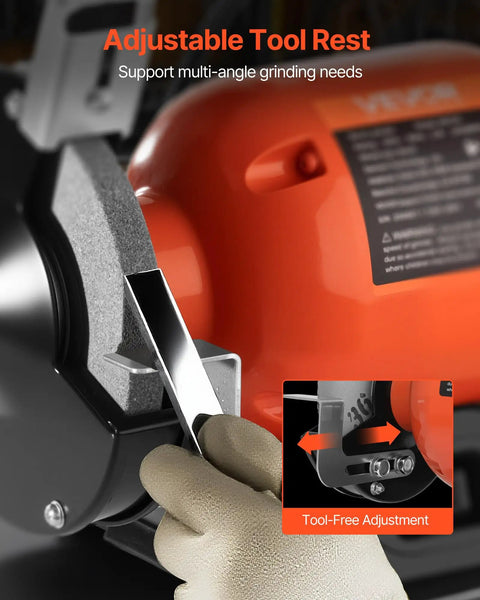 Adjustable tool rest on Badass Six Inch Bench Grinder With 3450 Rpm Single Speed Motor and dual grit grinding wheels.
