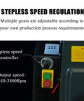 Detail of AOXHUGB Mini Wood Lathe For Jewelry Making And Bead Polishing 3200Rpm Motor showing stepless speed controller and output speed.