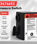 Replacement Air Compressor Pressure Switch 145 And 175 Psi For TS4N5 2340L5 2340N5 2340D5 5HP with Built In Unloader Valve