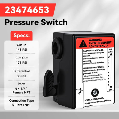 Replacement Air Compressor Pressure Switch 145 And 175 Psi For TS4N5 2340L5 2340N5 2340D5 5HP with Built In Unloader Valve