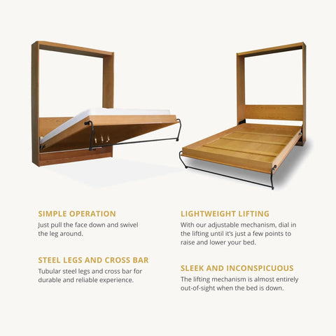 Kickass DIY Murphy Bed Kit Equipped With Heavy Duty Spring Lift Hardware Built From Commercial Grade Steel For Queen Full Or Twin Bedroom Storage Solutions, showing assembly with lifting mechanism.