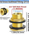 All Brass Garden Hose Bulkhead Fitting With Plug Half Inch Female NPT Three Quarter Inch Male GHT Thread Tank Connector dimensions
