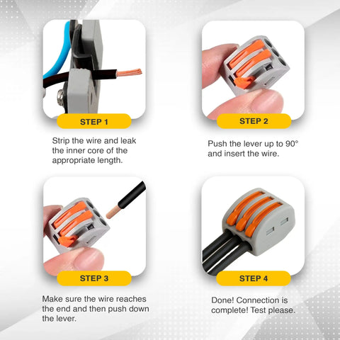 110 Piece Compact Lever Connector Kit With Push In Terminals 2 And 3 Port Splice Blocks, step-by-step wiring instructions