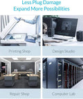 Badass Industrial Grade 30 Port USB Hub Featuring 300W Power Brick And Smart Charging Station shown in various work environments.