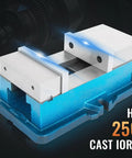 Heavy Duty 4 Inch Lock Down Vise for Milling and Drilling with blue base, HT 250 cast iron, rock solid 4 inch jaw milling vise