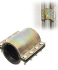 Close-up of KUJIBGY 4-inch water pipe repair clamp with bolted metal band.