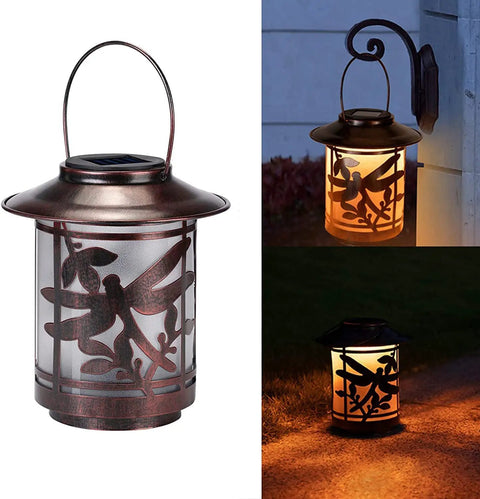 Outdoor Solar Lantern Dragonfly Metal Light Waterproof Garden Decor For Patio Courtyard Tabletop LED Ambiance in bronze metal