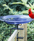 Heavy Duty Deck Mounted Glass Bird Bath With Secure Adjustable Clamp For Garden Railing Patio Fence Or Window Ledge Backyard Wildlife Drinking Fountain with cardinal