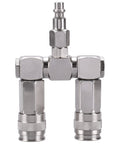 2-Way Air Hose Splitter Manifold With Quick Connect Fittings Two Universal Type Couplers And Industrial Type Plug Swivel