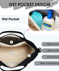 Interior view of black Underseat Personal Item Bag With USB Charging Port, Grab And Go 30L Travel Duffel showing wet pocket design.