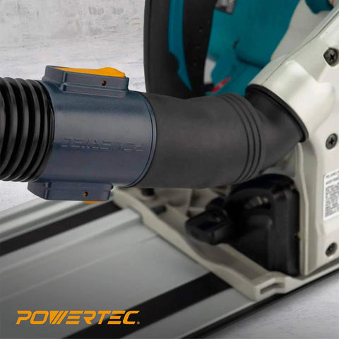Powerful PowerTec 1-5/8 Inch Hose Adapter with Quick Connect Dust Collection Fitting attached to a tool.
