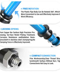 Detailed features of 6mm Tube OD To M5 Male Elbow Push To Connect Pneumatic Fittings, copper/plastic build, focus on rotation, locking, and connection.