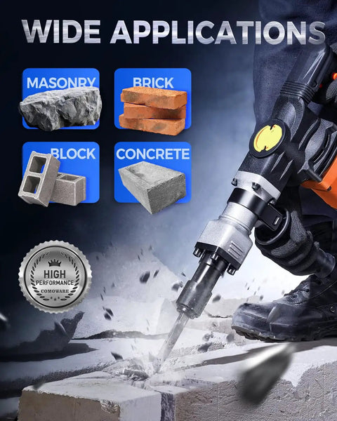 Rotary Hammer Drill Bits Set And Chisels SDS Plus For Concrete And Masonry Holes 17 Pieces shown drilling into concrete