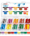 Rock Solid 50 Piece Standard Blade Fuse Assortment Kit ATC ATO APR Covering Ten Amp Ratings UL Listed in clear organizer with various amps